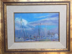 Sola Puig  Marin Porto Blu   Tela ad olio impressionista originale di Maiorca