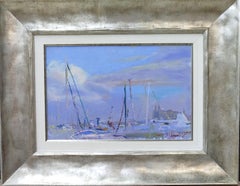 Sola Puig Marin Porto Blu Tela ad olio impressionista originale di Maiorca