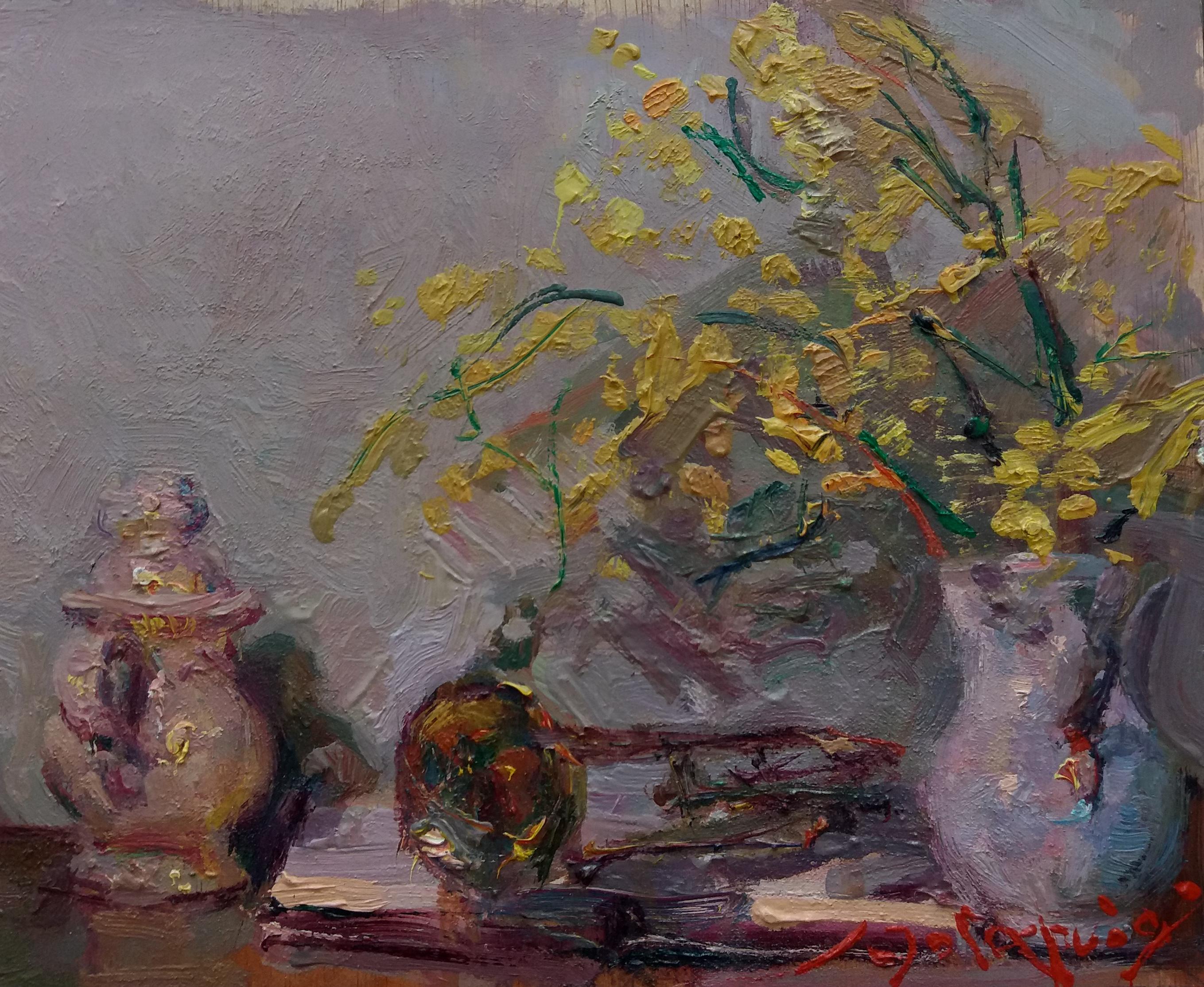 SOLA PUIG  Minosauro e Tromba dipinto originale in acrilico impressionista - Painting di Joan SOLA PUIG