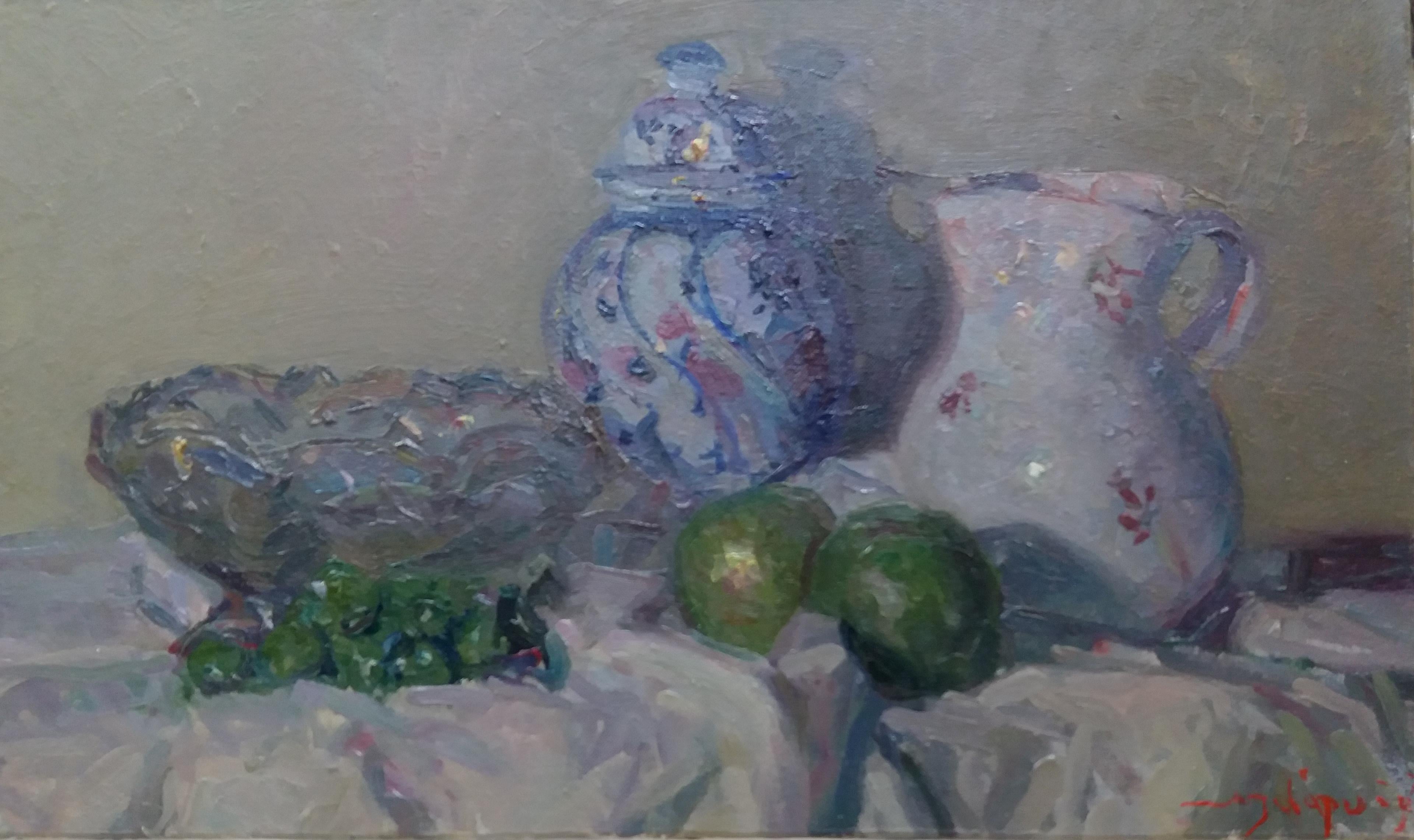 Sola Puig  Porcelana pintura acrílica impresionista original - Still-Life Painting Negro de Joan SOLA PUIG