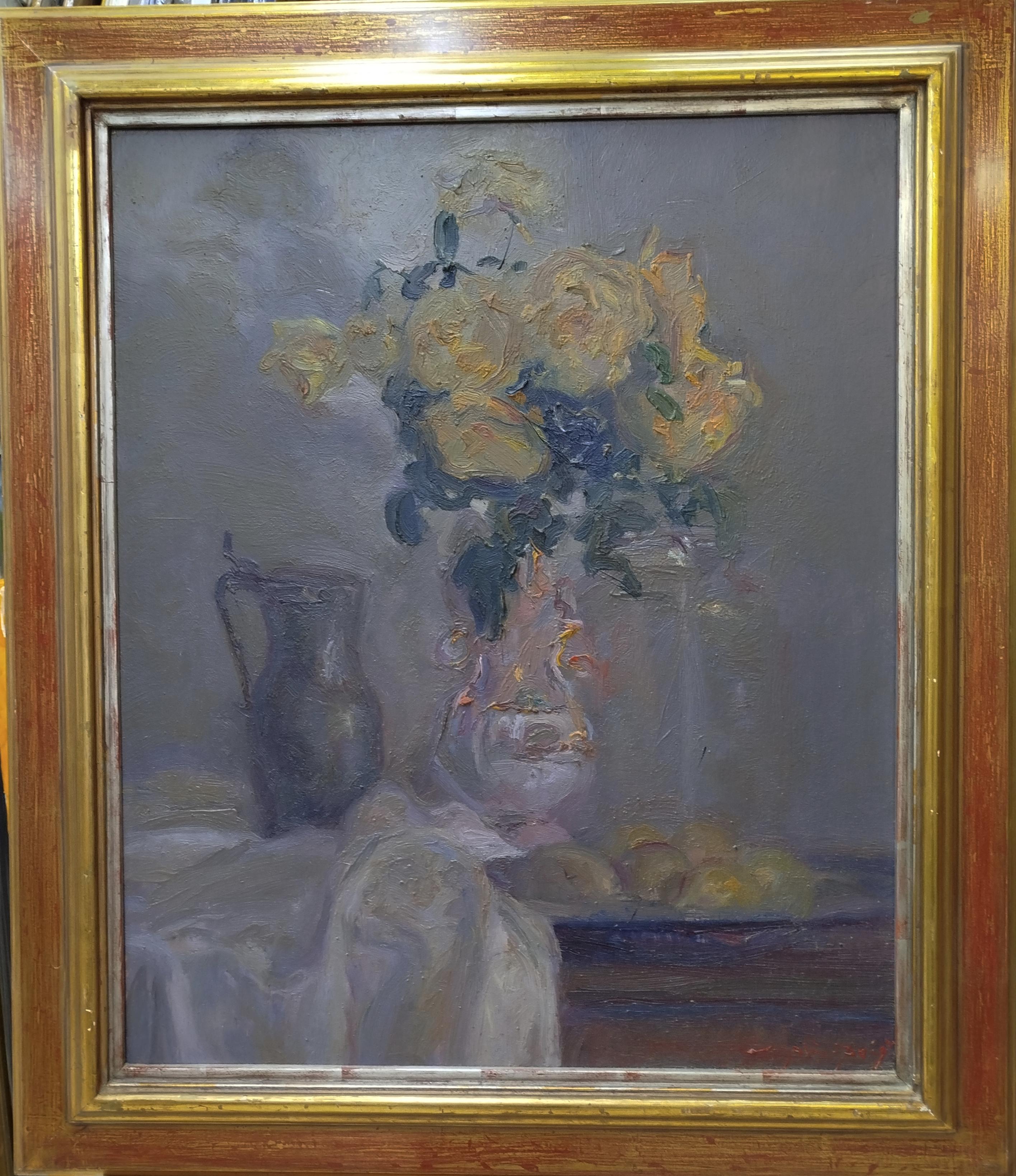 Joan SOLA PUIG Still-Life Painting - Sola Puig   Still-life  Flowers. original impressionist  canvas Vertical