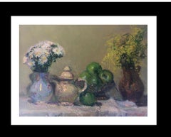 Sola Puig Still-life Green Apples original impressionist oil canvas painting