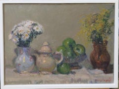 Sola Puig Still-life Green Apples original impressionist oil canvas painting