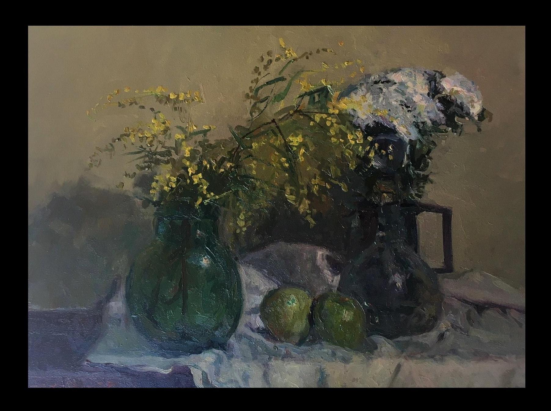 Sola Puig   still-life  Mimosas and Fruits. original impressionist - Painting by Joan SOLA PUIG
