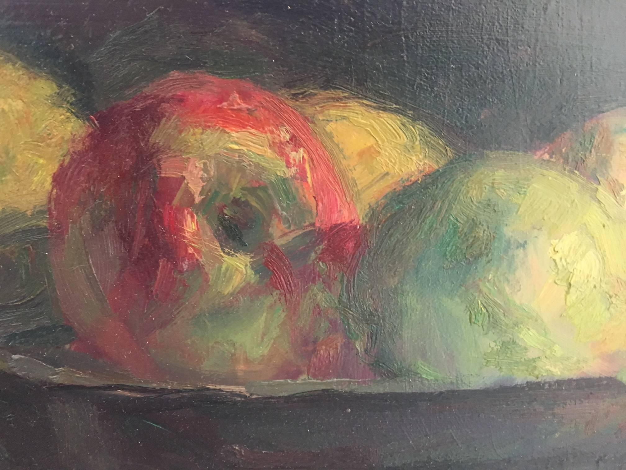 SOLA PUIG  Bodegón Sopera Manzana  impresionista original  pintura sobre lienzo - Still-Life Painting Negro de Joan SOLA PUIG