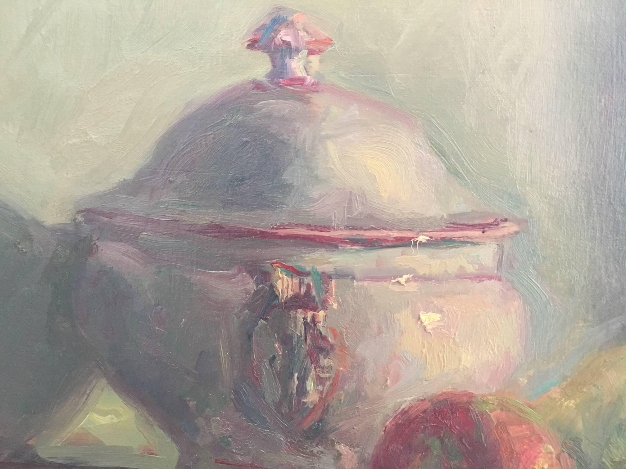 Bodegón sopera manzana- pintura al óleo original impresionista
Sola PUIG, Joan    (Barcelona 1950 )

Joan SOLÁ pinta de una forma natural, que refleja a los Maestros Antiguos, empapándose del color, el aire, el olor y el aroma puro de su entorno.