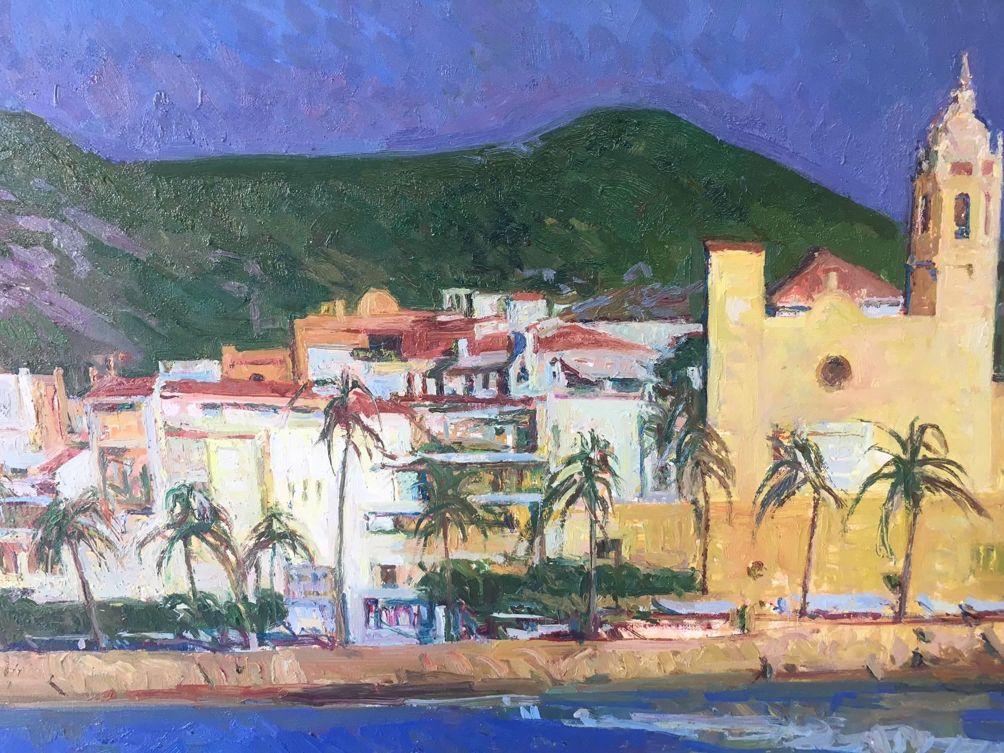 Sola Puig   Town Coast  Sitges original impressionist canvas oil painting For Sale 1