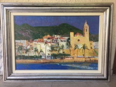 Sola Puig   Côte de la ville  Peinture à l'huile impressionniste originale sur toile de Sitges