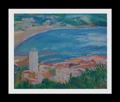 Sola puig   Stadt an der Küste   Bucht  Strand Original Impressionist 