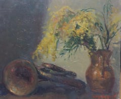 Sola Puig   TRUMPET AND MIMOSA original impressionist acrylic painting