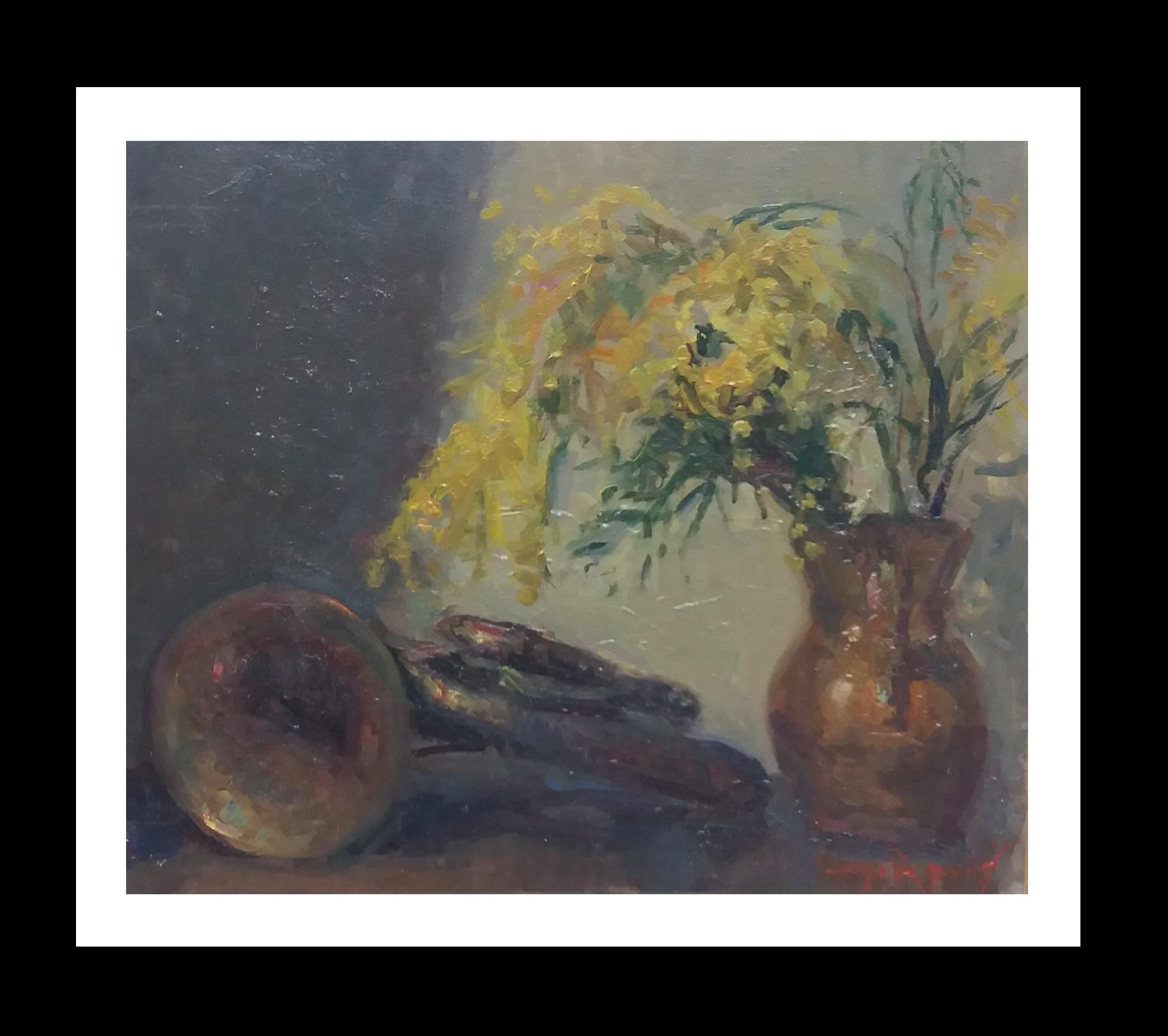 Sola Puig TRUMPETA Y MIMOSA pintura acrílica impresionista original