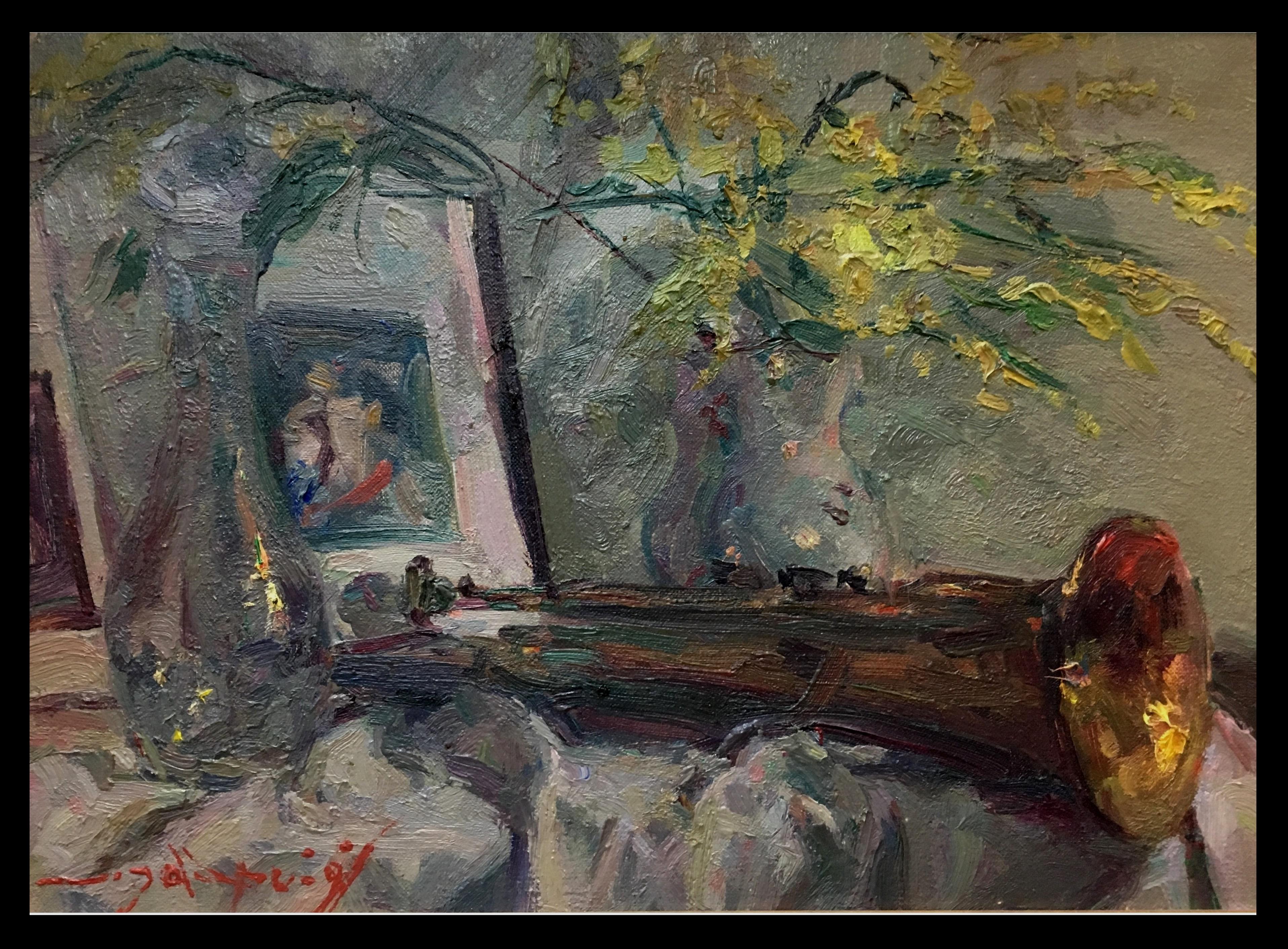 Sola Puig   Trompeta  Mimosas y libro Impresionista original - Painting de Joan SOLA PUIG