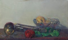Sola Puig  Trumpet  Still-life  Fruit and Rose  colors original impressionist