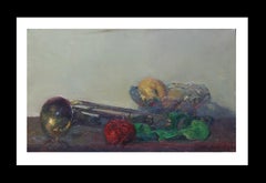 Sola Puig  Trumpet  Still-life  Fruit and Rose  colors original impressionist