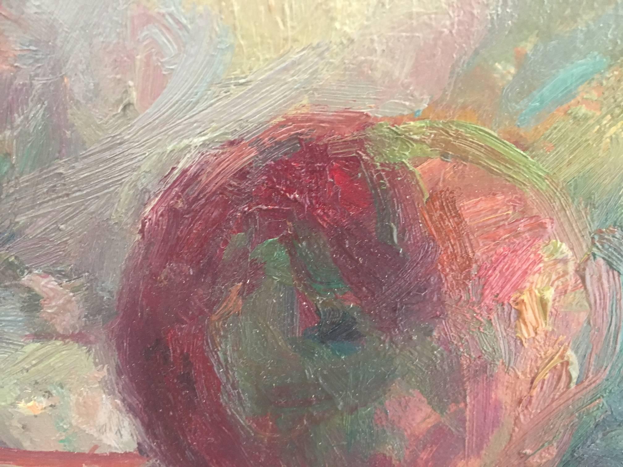 SOLA PUIG    Still-Life Tureen Apple  original impressionist  canvas painting - Impressionist Painting by Joan SOLA PUIG
