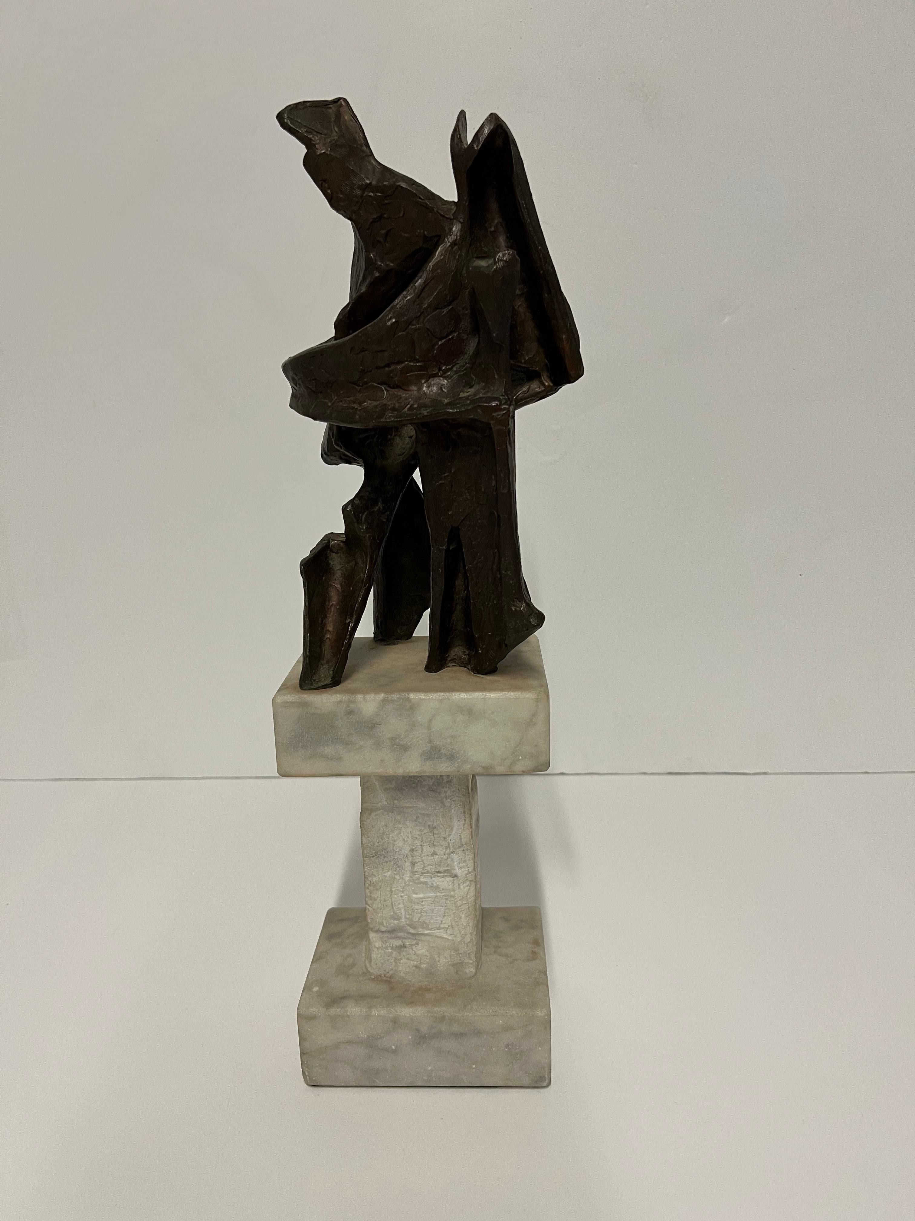 The artwork is a patinated bronze on a marble base. It features a dancing couple. The bronze itself is 10"25 H. It is signed in the cast: S. Carl
Overall excellent condition with minor scuffs and oxidation to bronze commensurate with age.

Joan