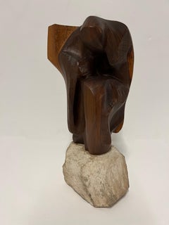 Retro Abstract Expressionist Wood and Marble Sculpture by Joan Strauss Carl