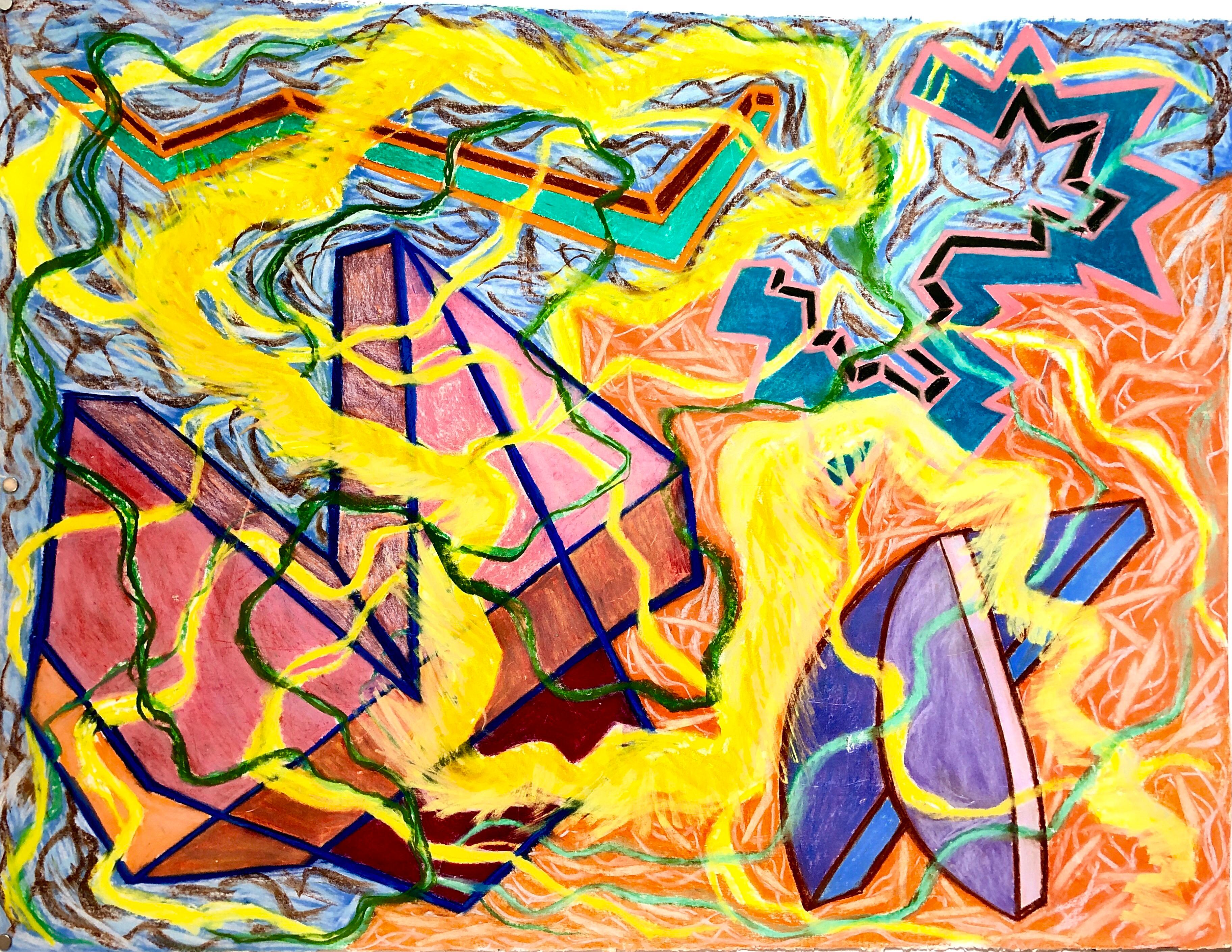 This is a large colorful vibrant pastel painting on paper, hand signed and dated 1981. Titled "Sarog". 

Joan Thorne (1943-) is a New York artist nationally and internationally recognized. A third generation Abstract Expressionist who has exhibited