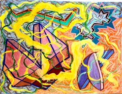 Grande peinture expressionniste abstraite colorée et audacieuse de Joan Thorne, New York, années 1980
