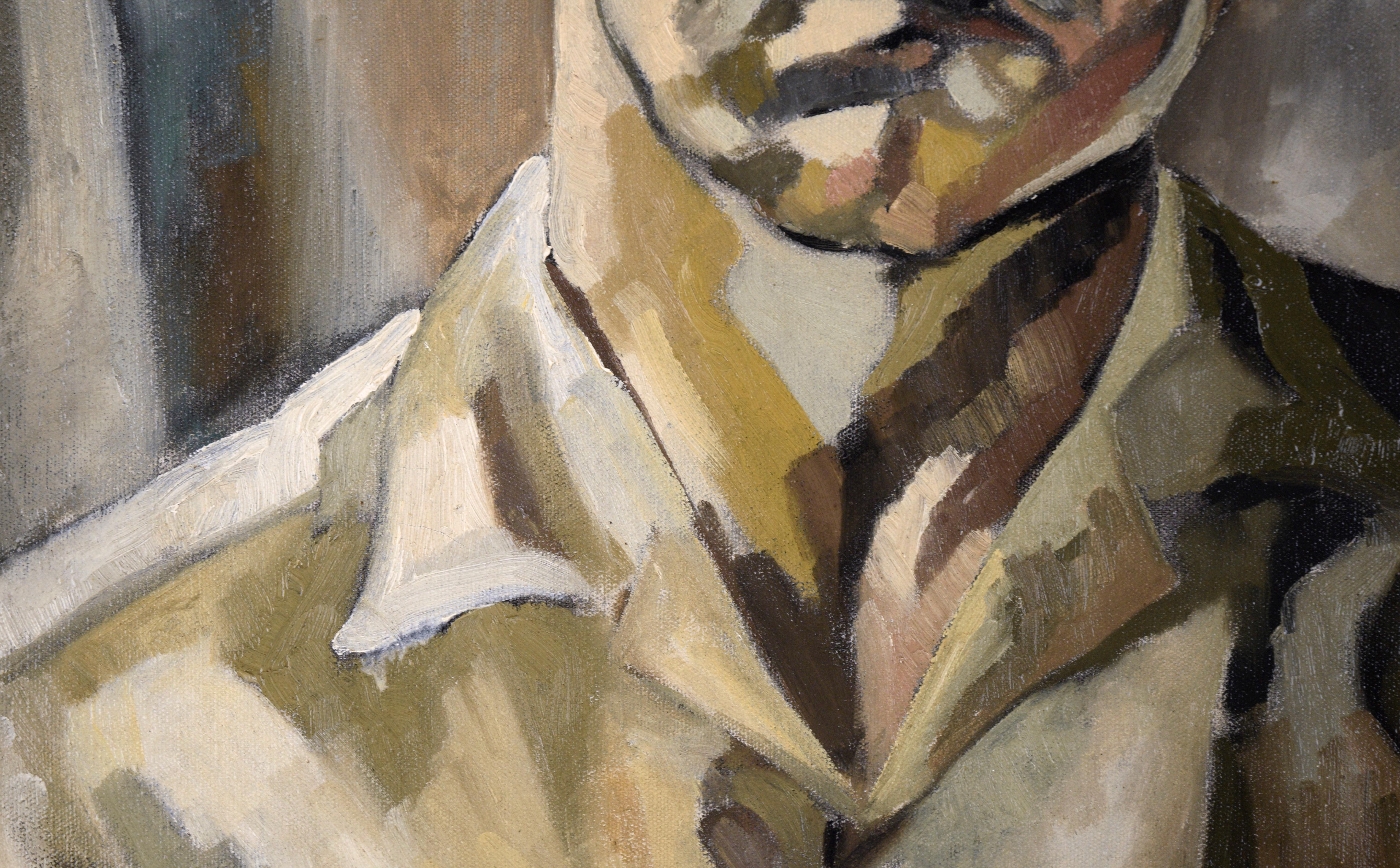 Mid-Century Modern Man - Portrait in Oil on Canvas - American Modern Painting by Joan Tidwell
