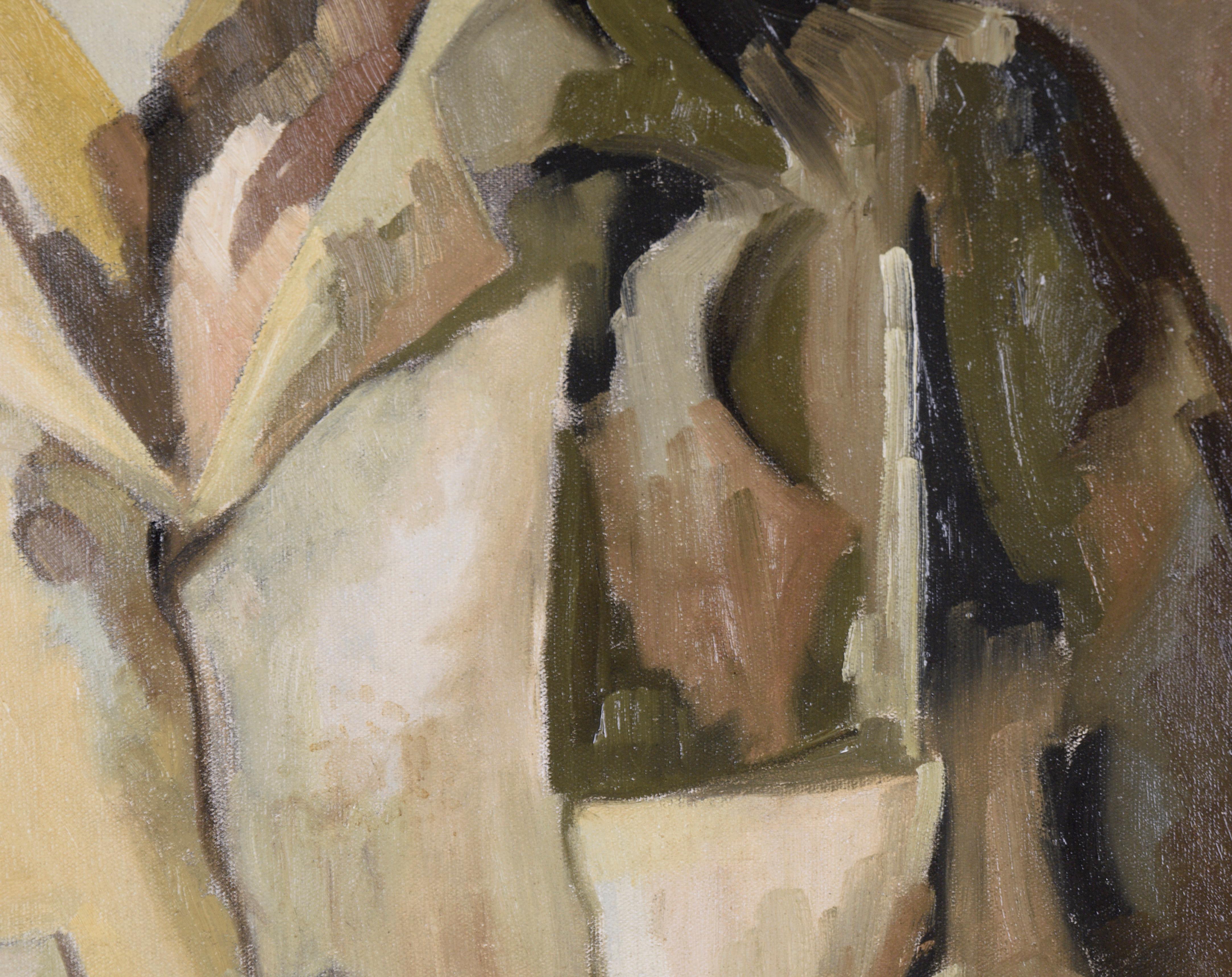 Mid-Century Modern Man - Portrait in Oil on Canvas - Brown Portrait Painting by Joan Tidwell