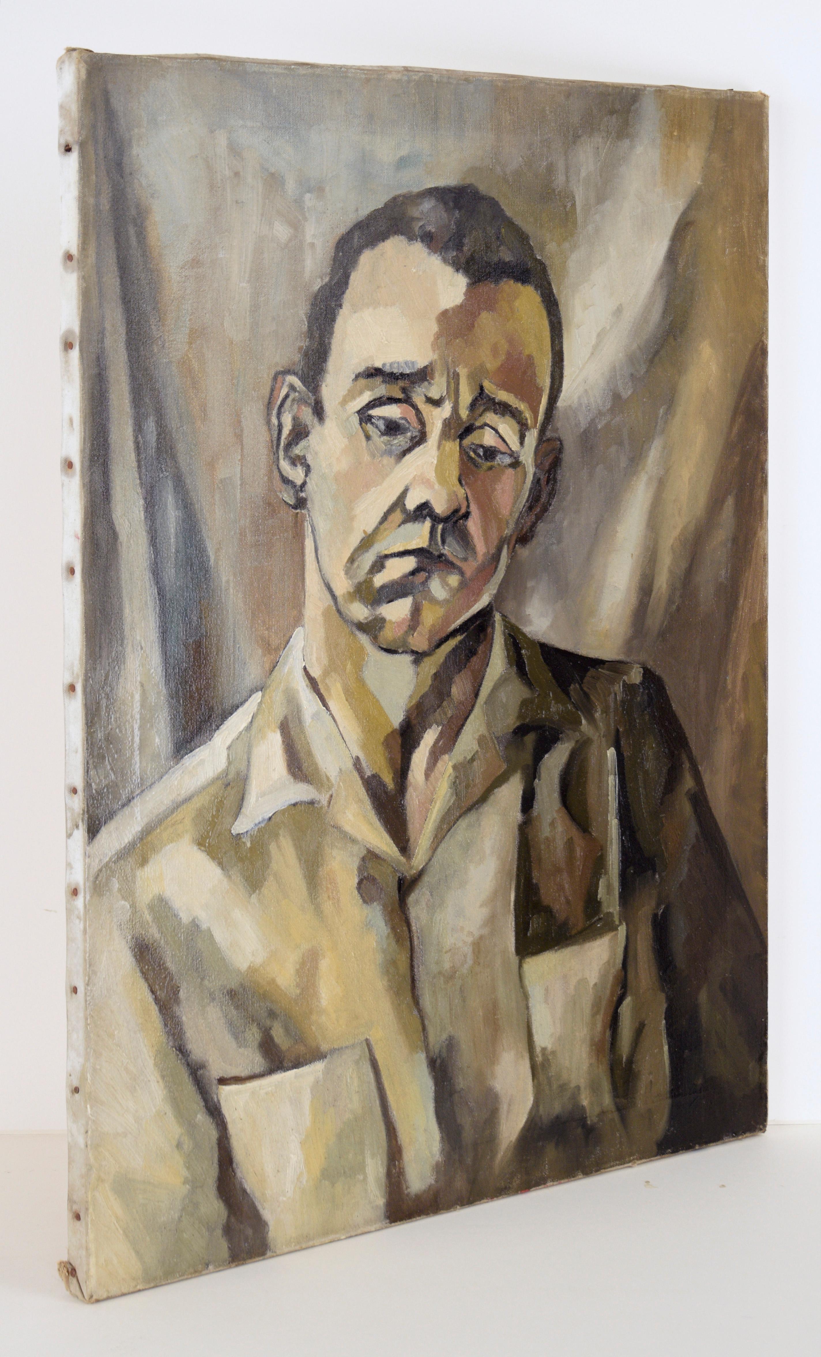 Mid-Century Modern Man - Portrait in Oil on Canvas For Sale 1