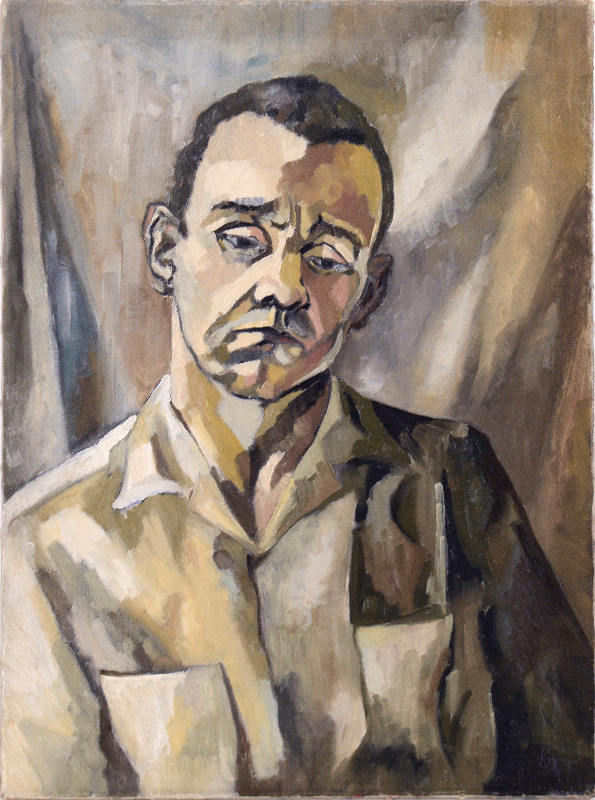 Moderner Mann aus der Mitte des Jahrhunderts – Porträt in Öl auf Leinwand