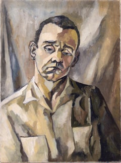 Vintage Mid-Century Modern Man - Portrait in Oil on Canvas