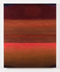 Peinture à l'huile rectangulaire abstraite rouge corail vif sur toile