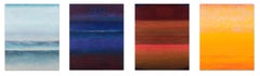 Rectangular atmospheric deep blue oil painting of the night sky