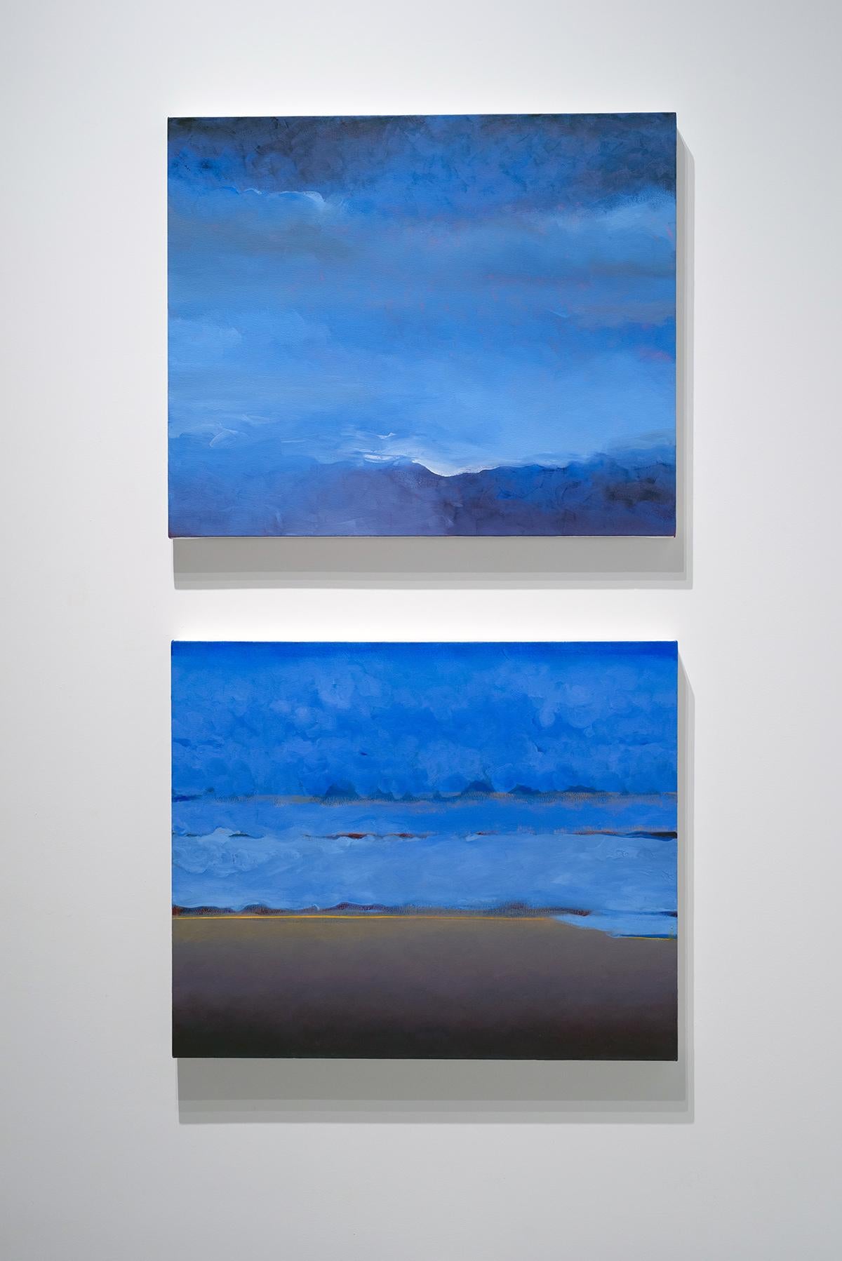 Himmelblaues abstraktes Ölgemälde auf Leinwand (Blau), Abstract Painting, von Joan Vennum