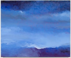 Peinture à l'huile abstraite carrée bleu ciel sur toile