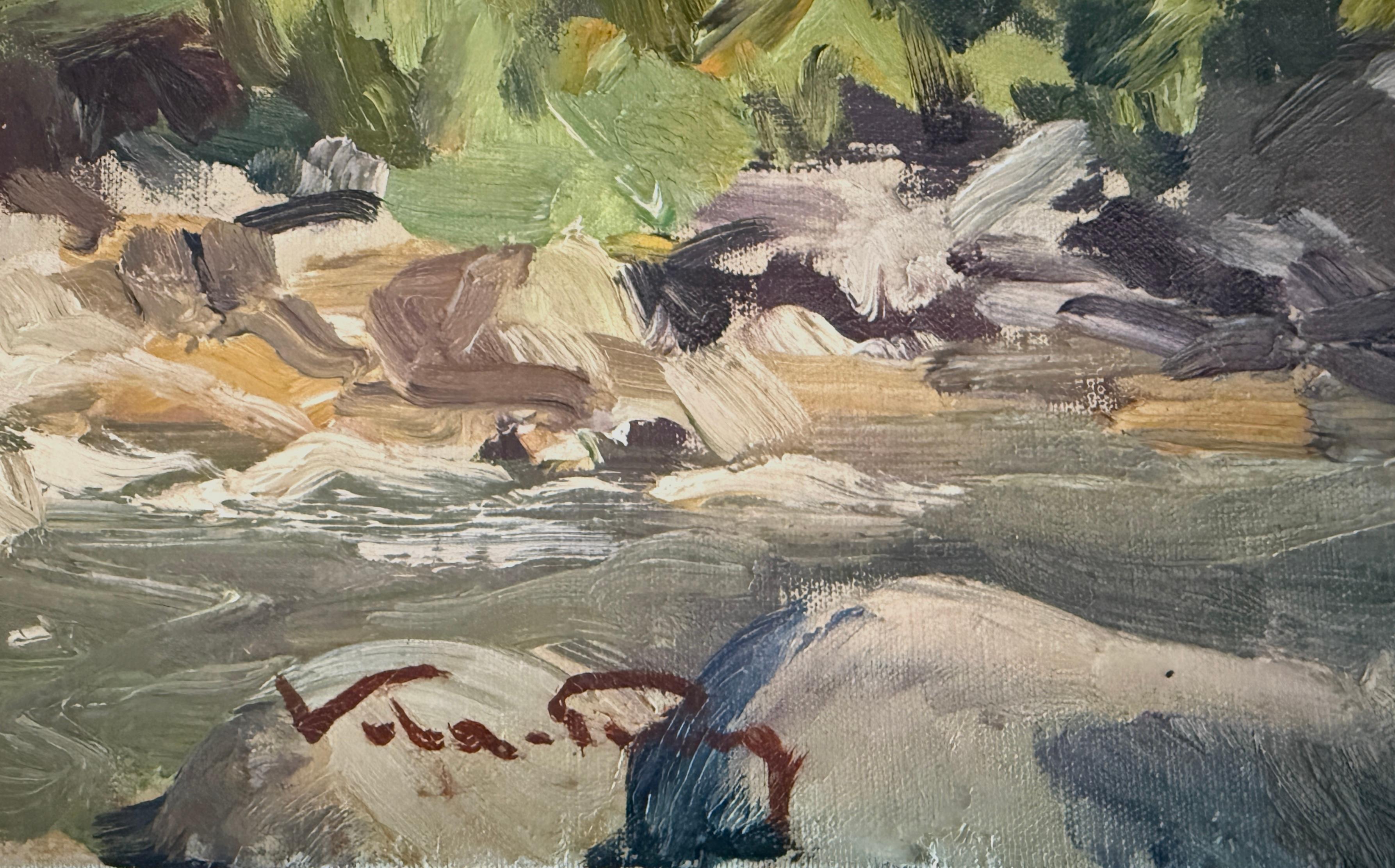 Maison en pierre à Salardú peinture à l'huile paysage espagnol Espagne - Painting de Joan Vila Puig
