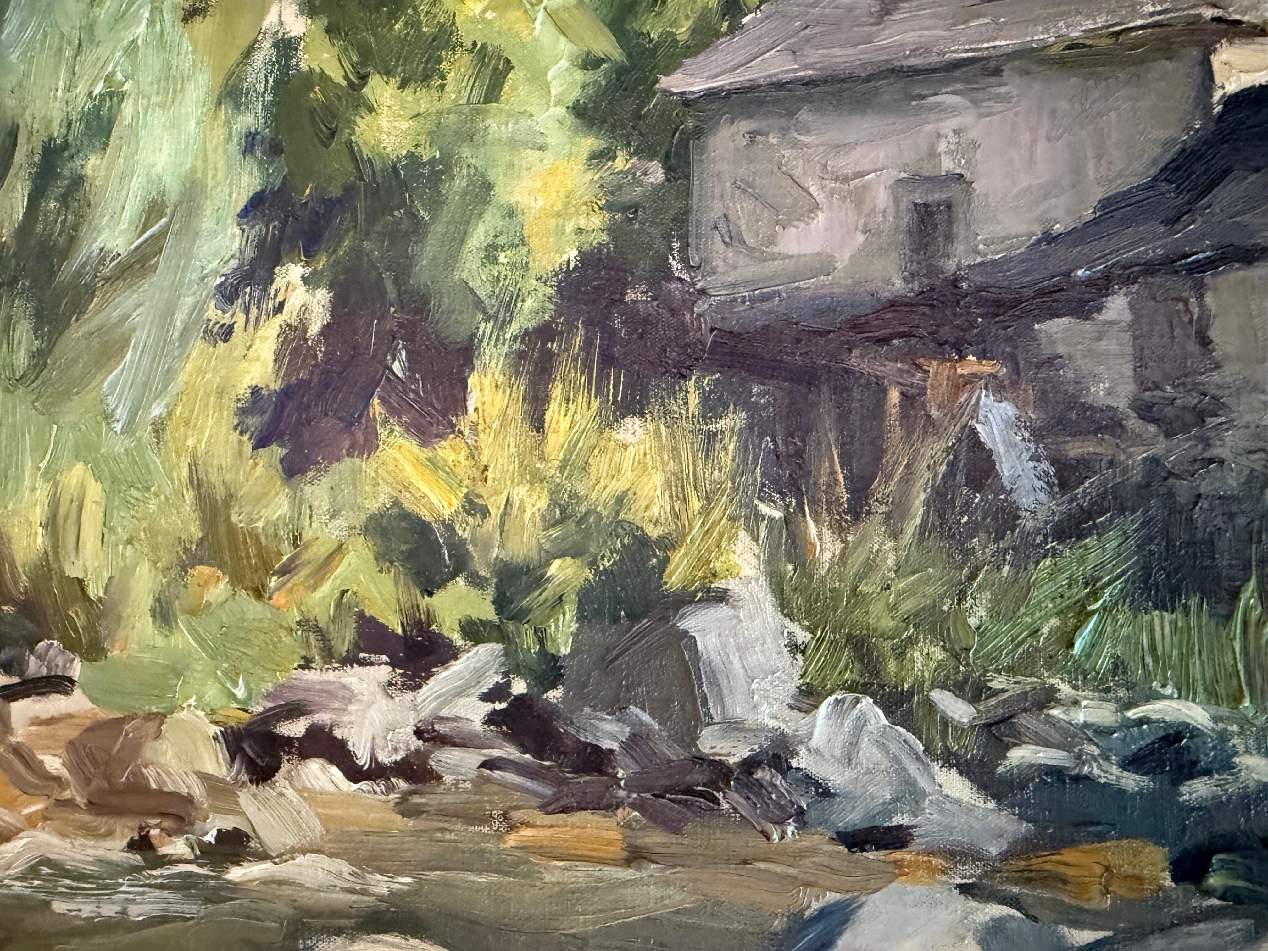 Maison en pierre à Salardú peinture à l'huile paysage espagnol Espagne - Impressionnisme Painting par Joan Vila Puig
