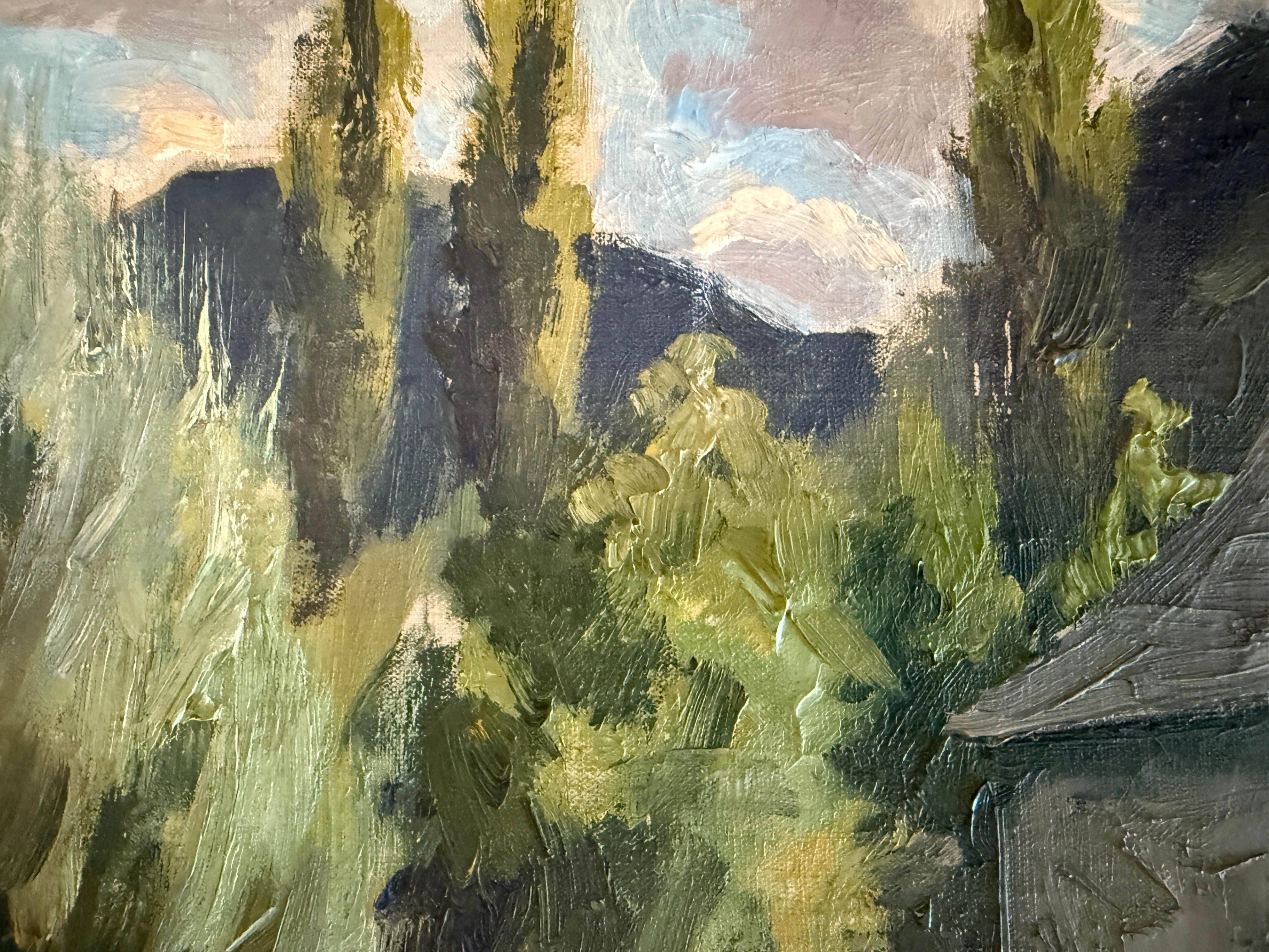 Maison en pierre à Salardú peinture à l'huile paysage espagnol Espagne en vente 1
