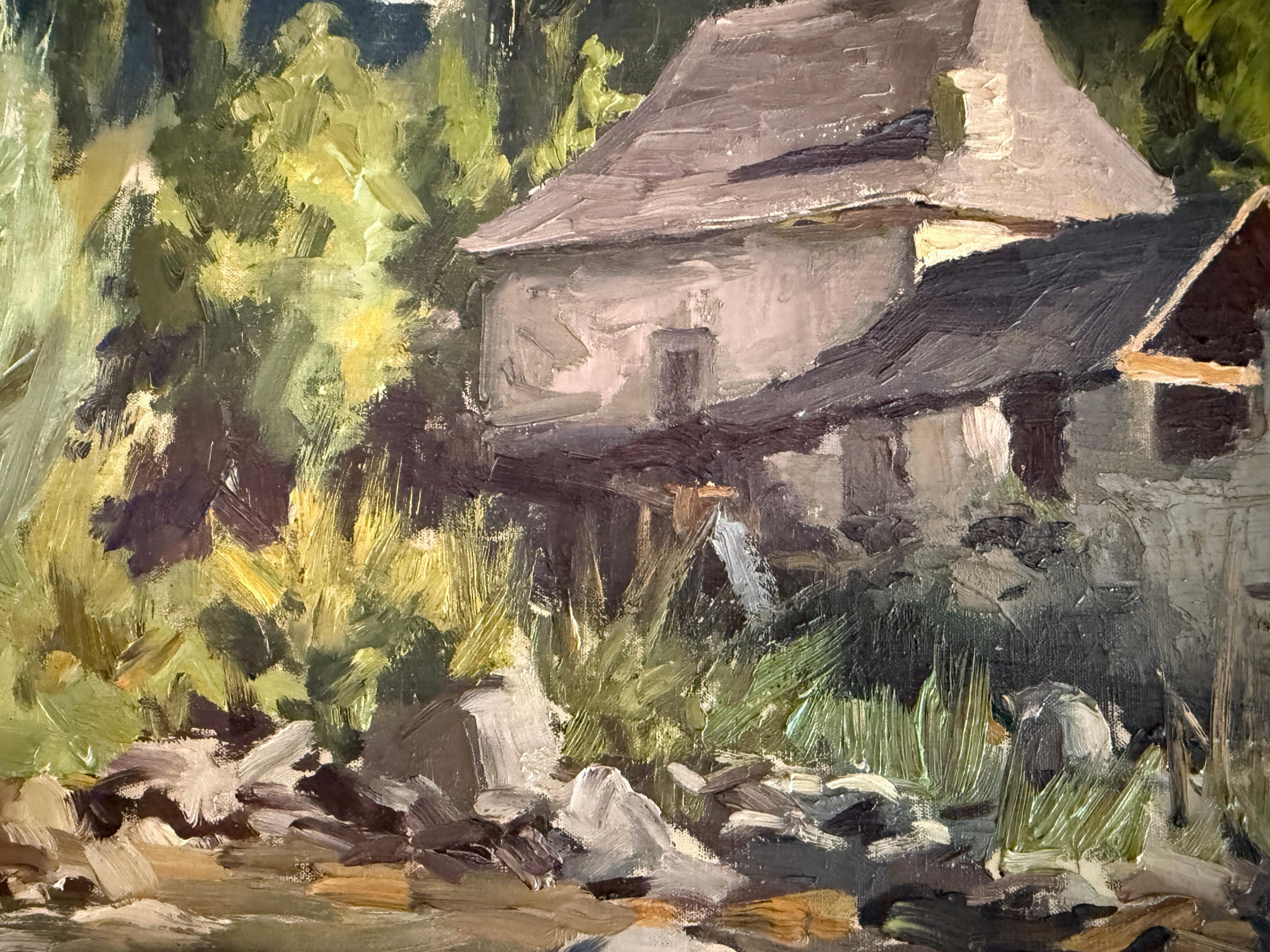 Maison en pierre à Salardú peinture à l'huile paysage espagnol Espagne en vente 2