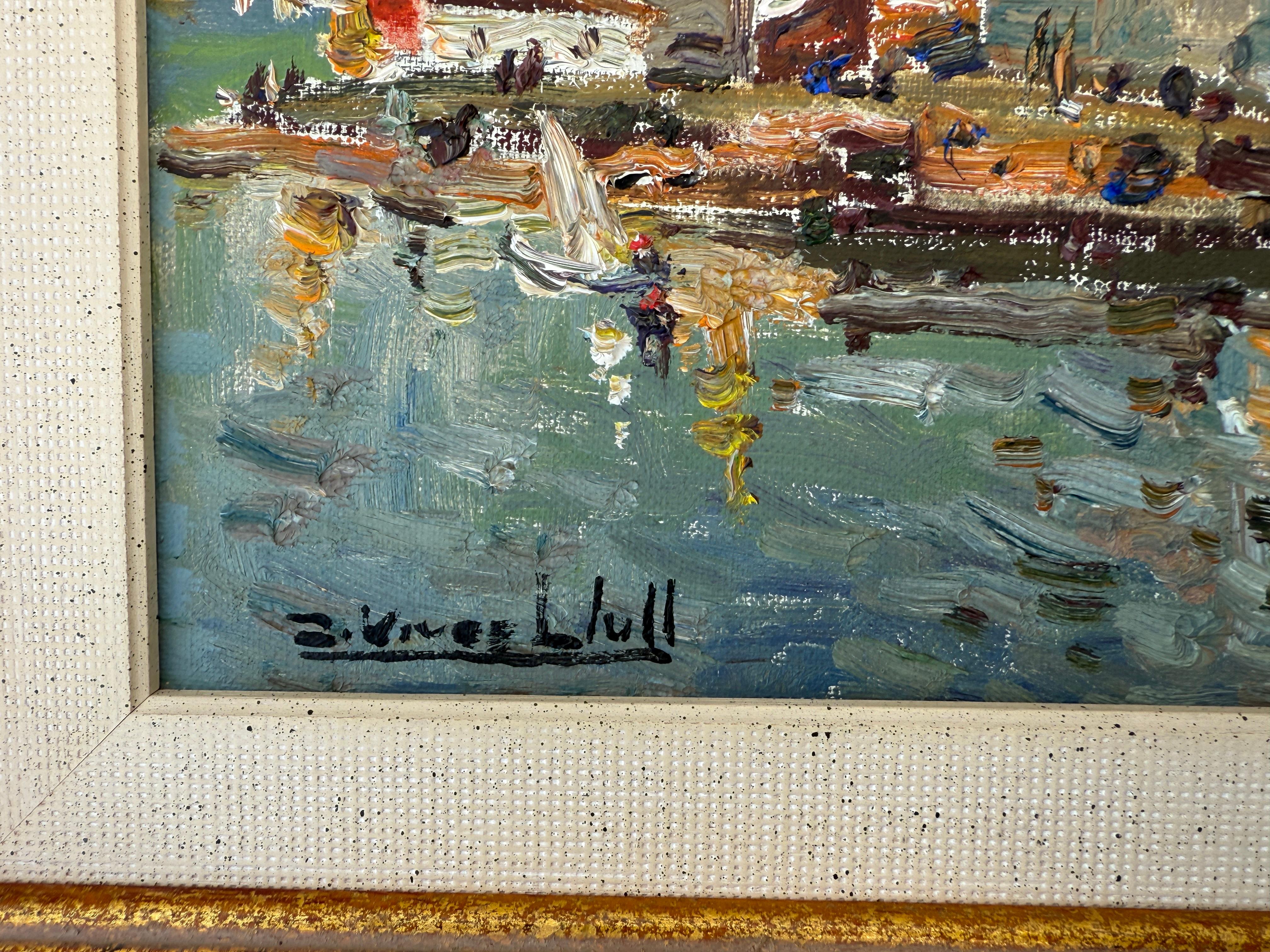 Hafen von Mahón Mallorca Spanien Öl auf Karton Gemälde Seestück (Impressionismus), Painting, von Joan Vives Llull