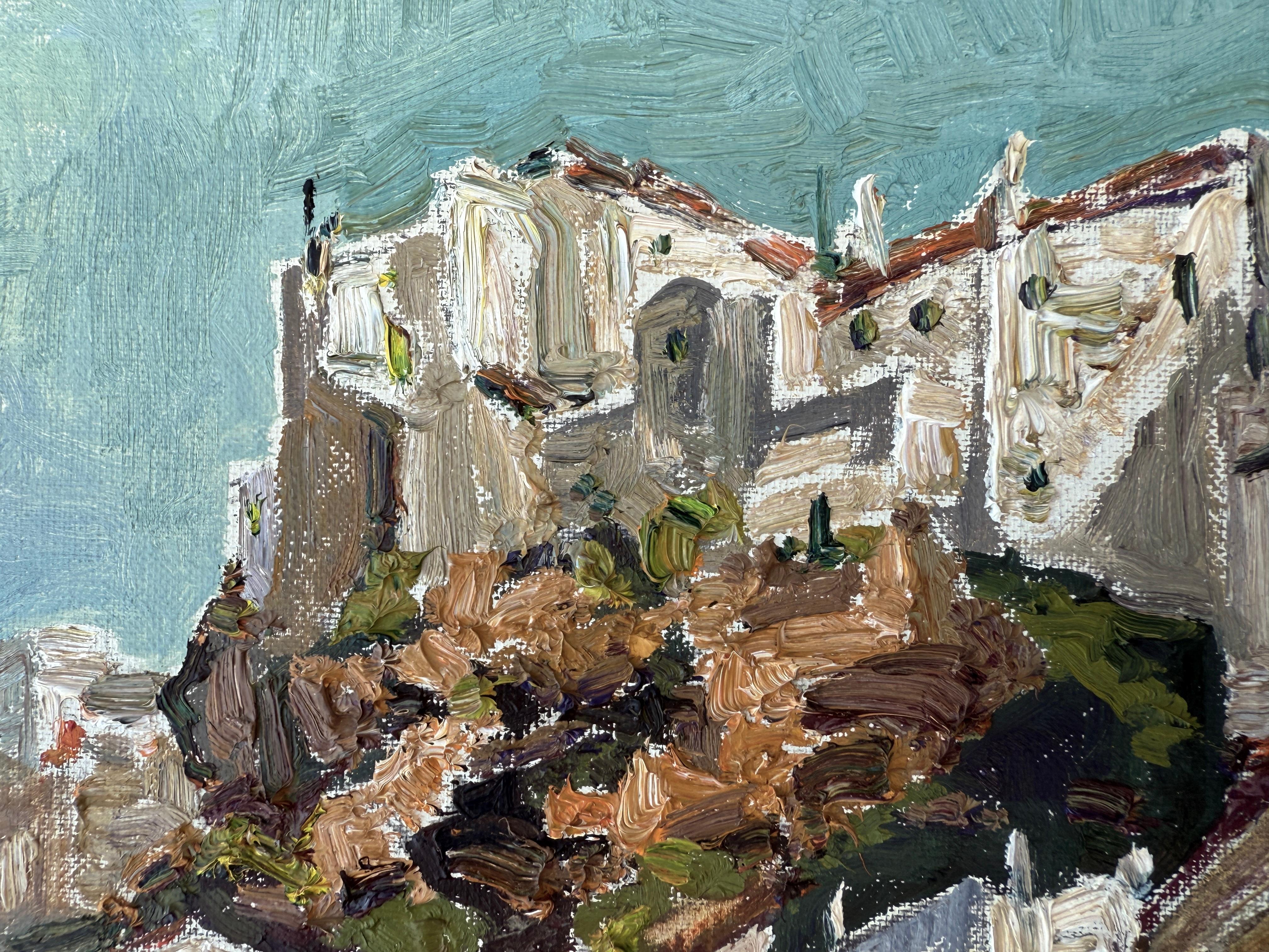 Hafen von Mahón Mallorca Spanien Öl auf Karton Gemälde Seestück im Angebot 1