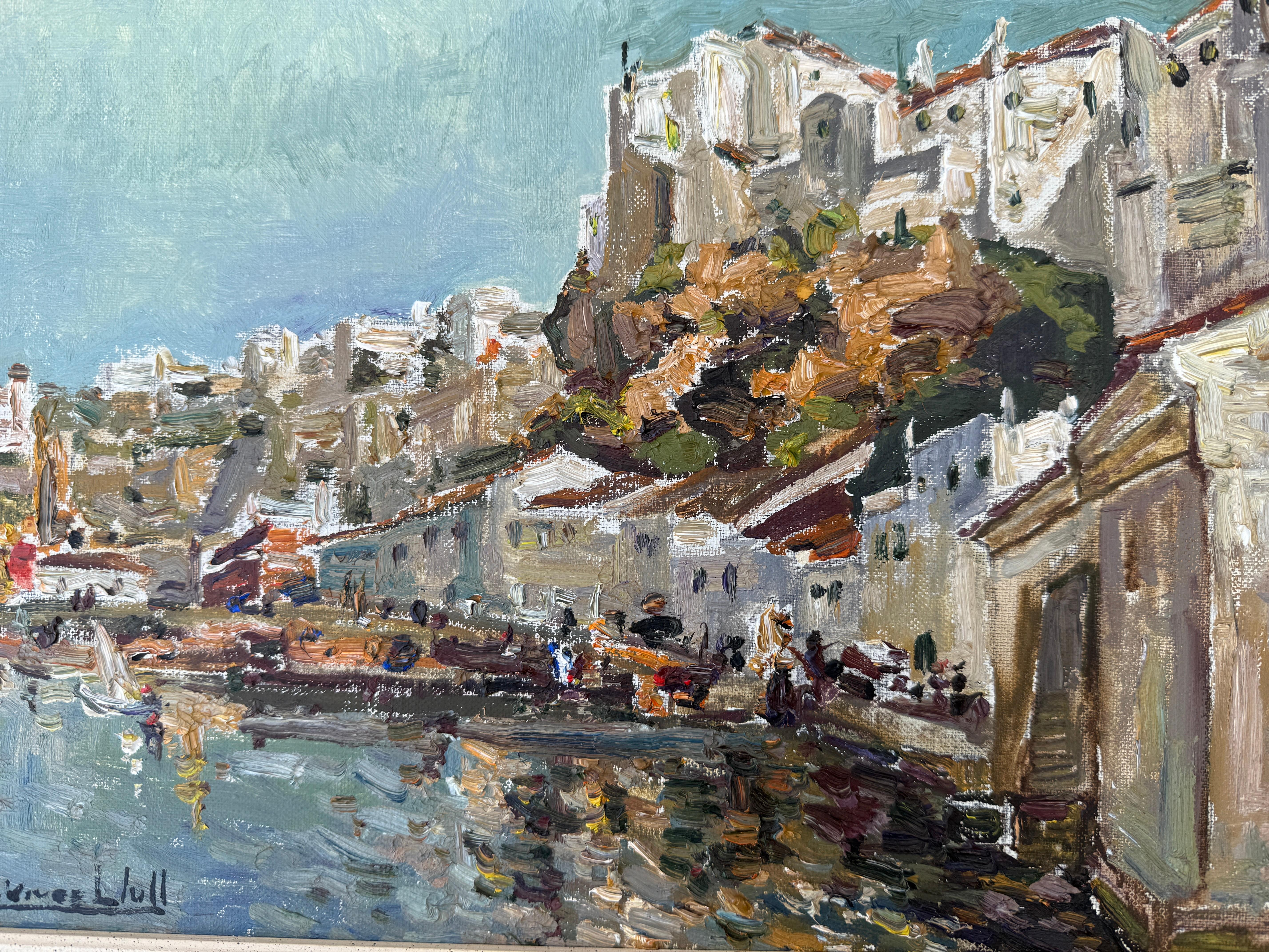 Hafen von Mahón Mallorca Spanien Öl auf Karton Gemälde Seestück im Angebot 2