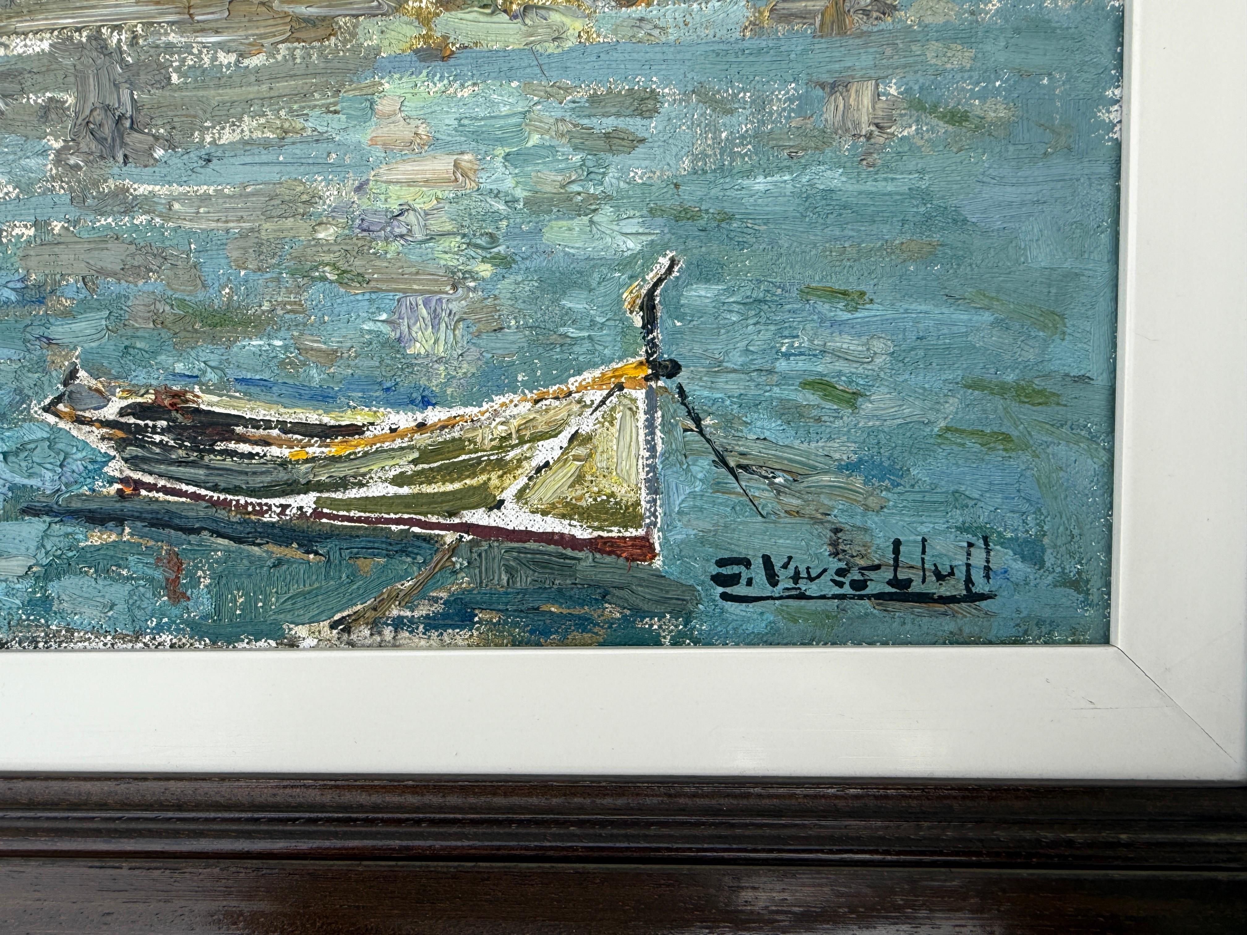 Puerto de Mahón Menorca España óleo sobre lienzo pintura paisaje marino mediterráneo - Painting Impresionista de Joan Vives Llull