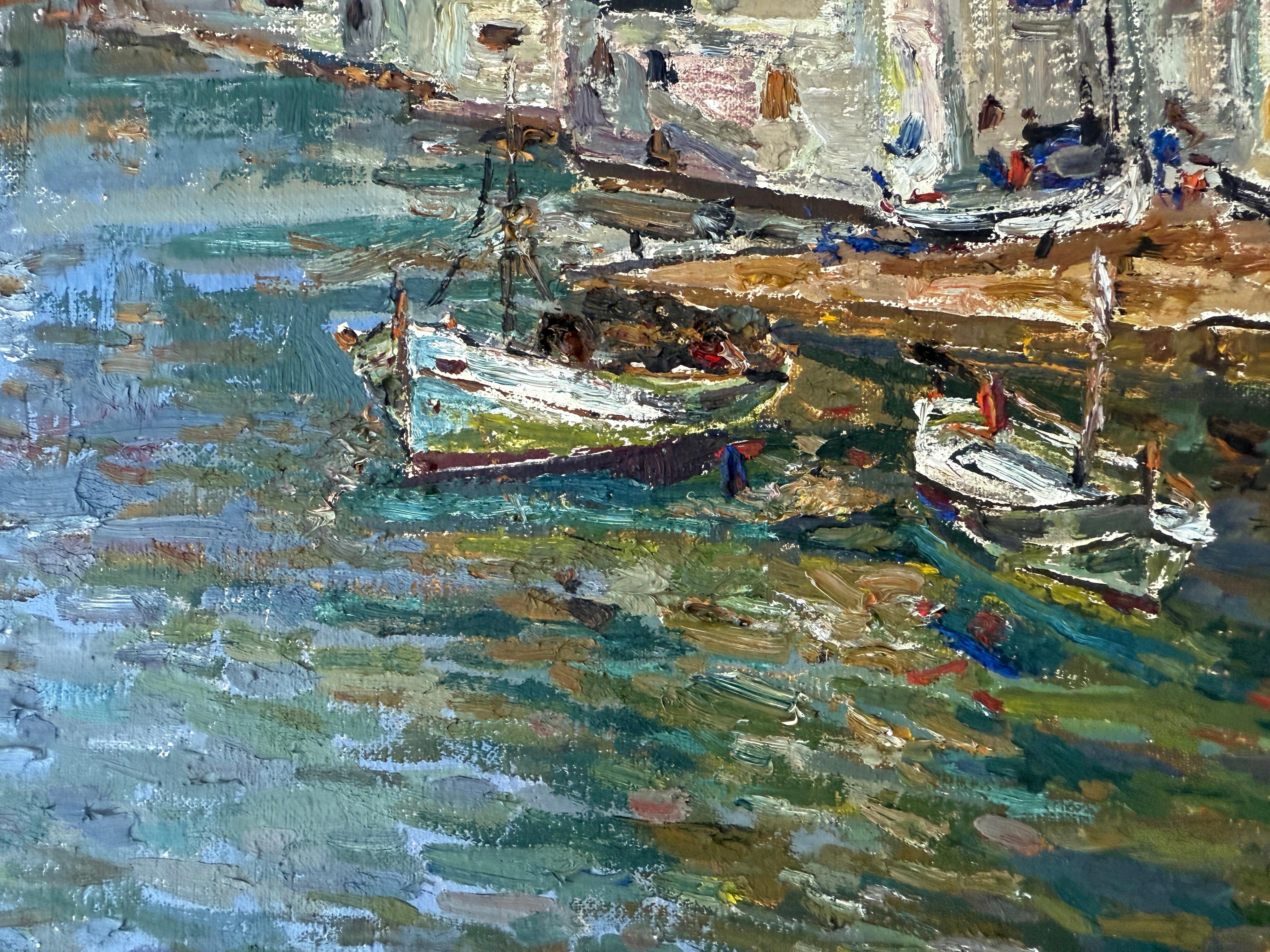 Puerto de Mahón Menorca España óleo sobre lienzo pintura paisaje marino mediterráneo - Figurative Painting Negro de Joan Vives Llull