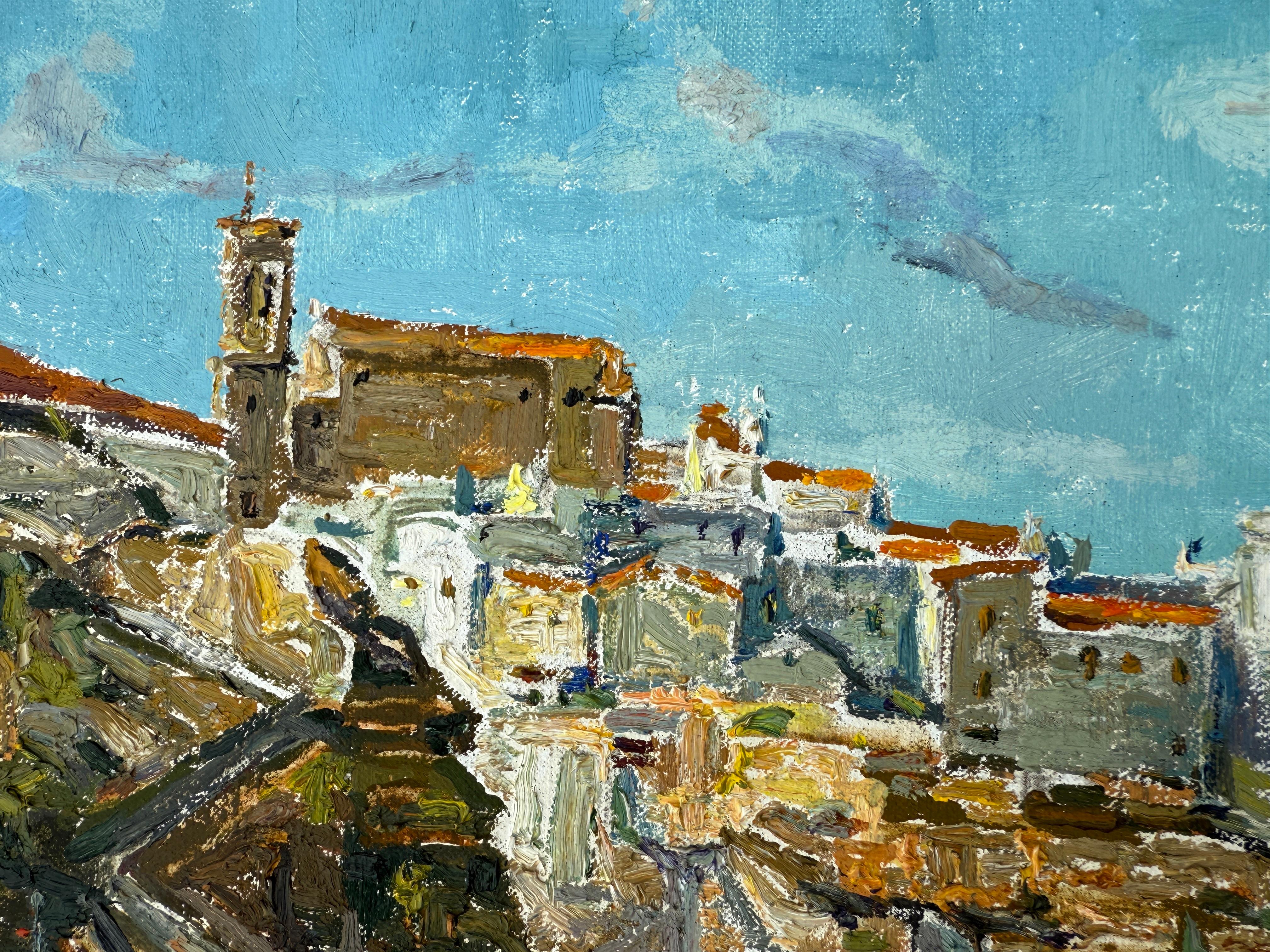 Puerto de Mahón Menorca España óleo sobre lienzo pintura paisaje marino mediterráneo en venta 1
