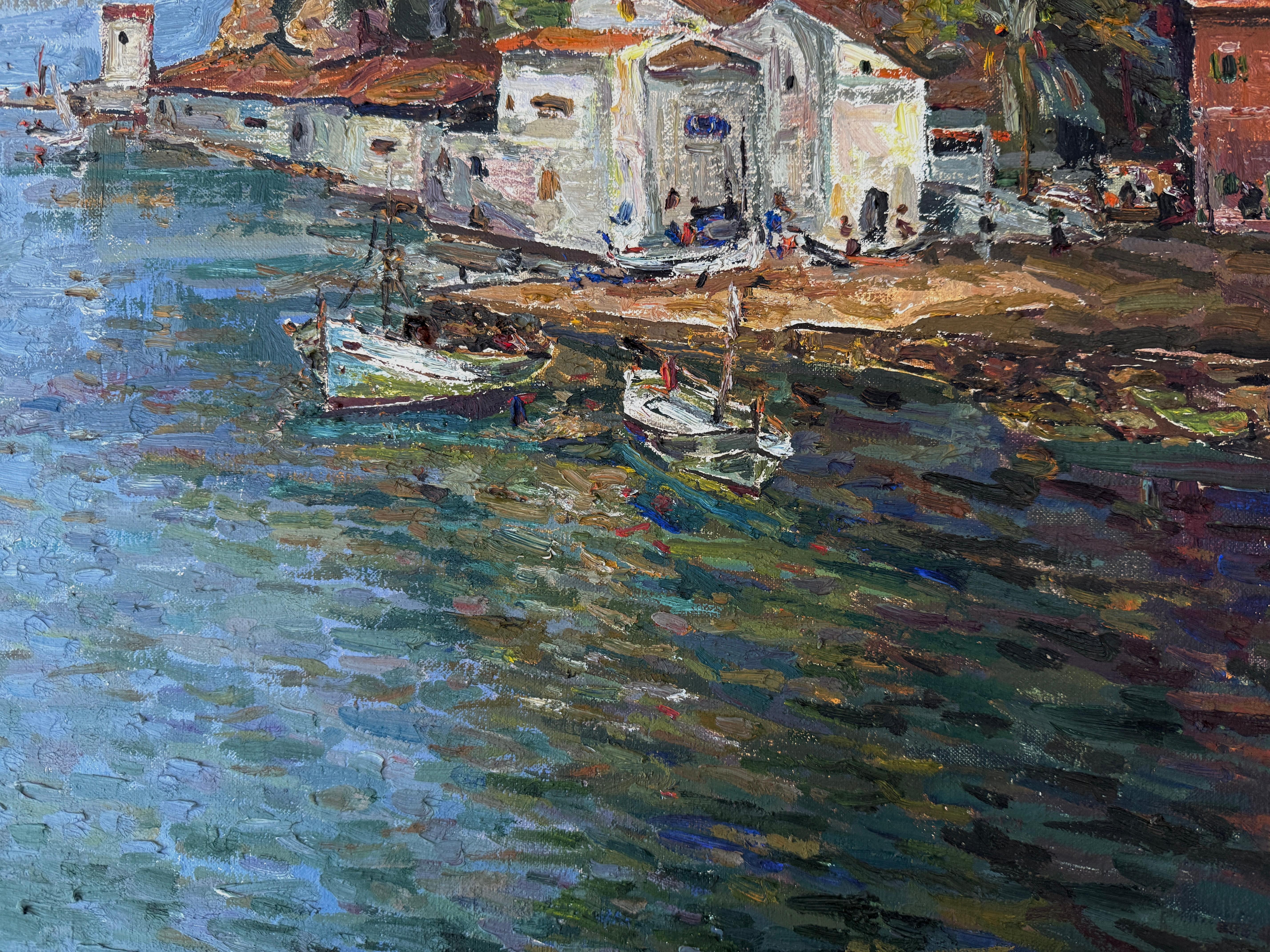 Puerto de Mahón Menorca España óleo sobre lienzo pintura paisaje marino mediterráneo en venta 2