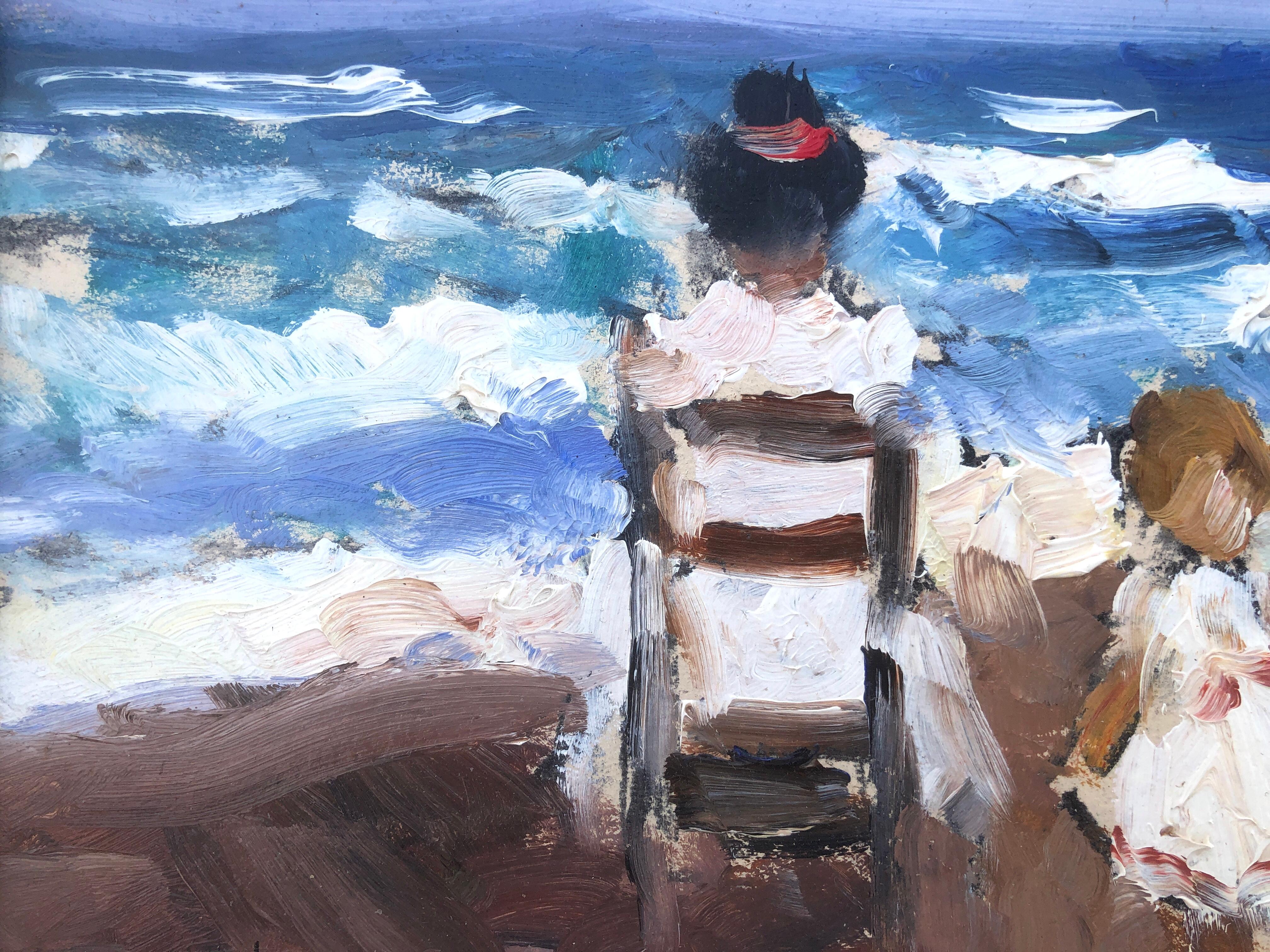 Joan Vives Maristany (XX) - Day at the beach - Oil on cardboard
Oil measures 16x22 cm.
Frame measures 22x28 cm.
The frame has flaws.