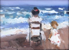  beach day oil on cardboard painting impressionism Spain spanish seascape