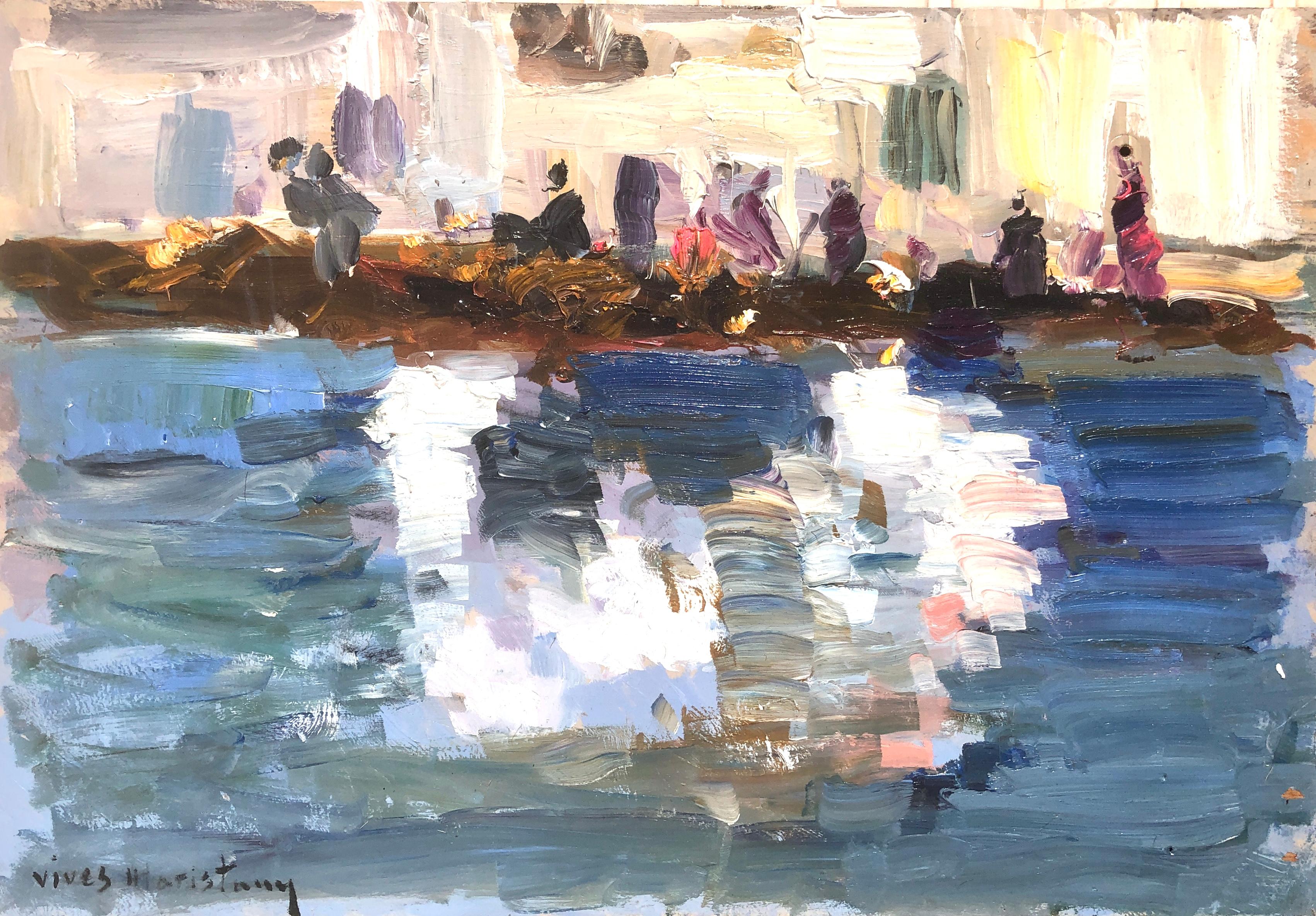 Landscape Painting Joan Vives Maristany - Peinture à l'huile sur toile impressionniste de Cadaques - Paysage marin espagnol