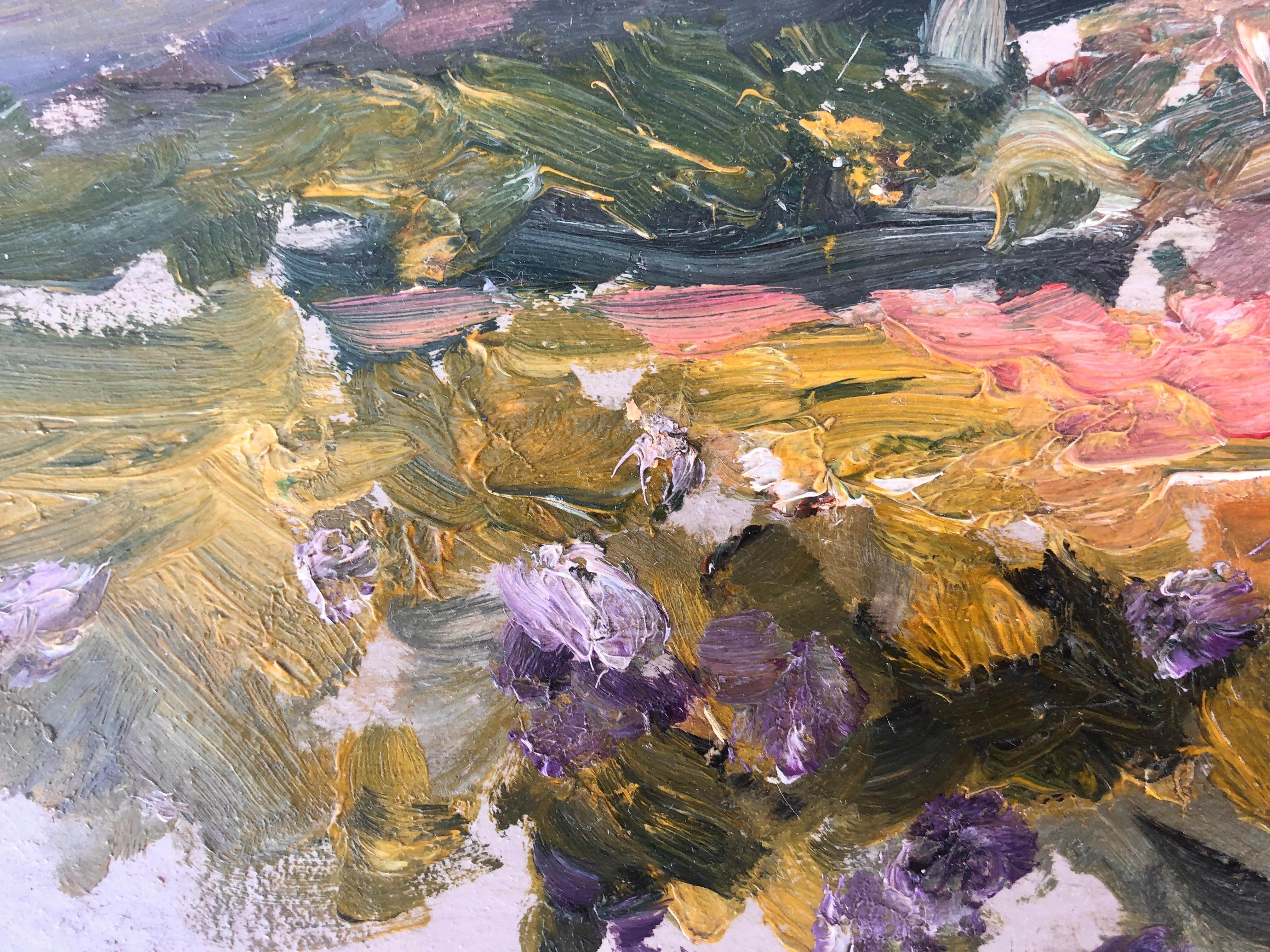Granada landscape Spain oil on cardboard painting impressionist - Impressionist Painting by Joan Vives Maristany