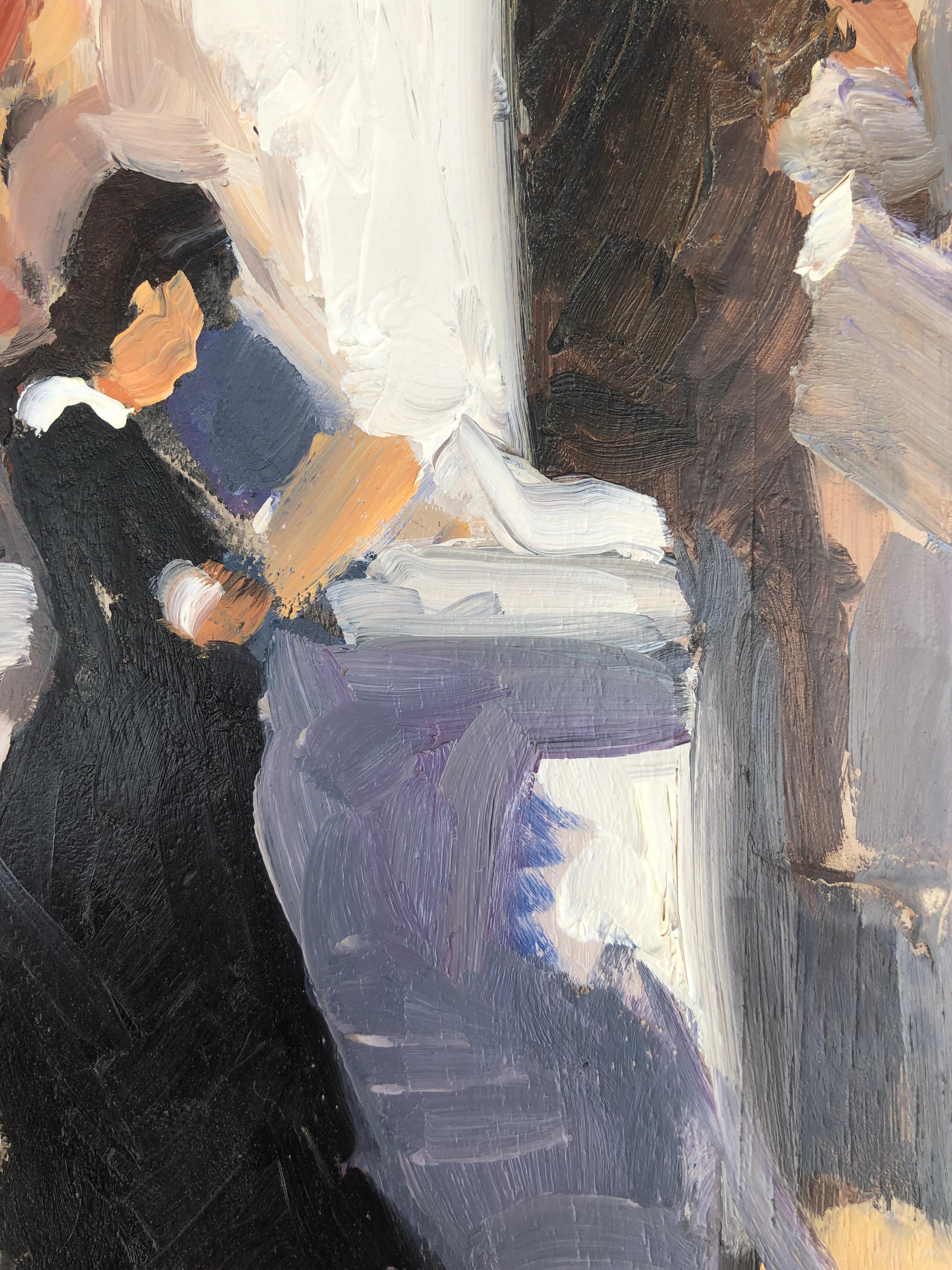 Mourning woman, Ölgemälde auf Karton, impressionistisches Gemälde (Impressionismus), Painting, von Joan Vives Maristany