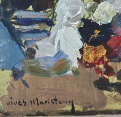 En la playa óleo sobre tabla pintura impresionista paisaje marino