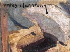 pleasure boat seascape Spain oil on cardboard painting impressionist